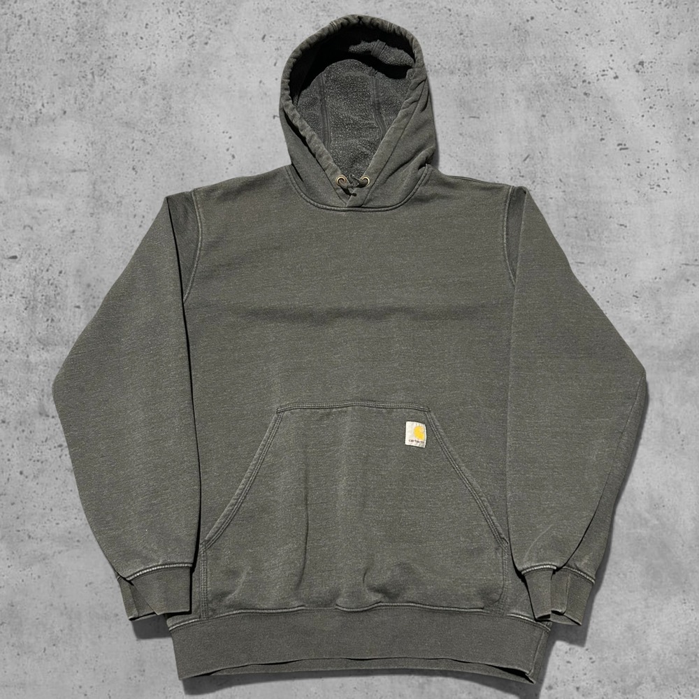 Carhartt Loose Fit Hoodie Grey Faded Pullover Sweatshirt Size Medium Skater Y2K
